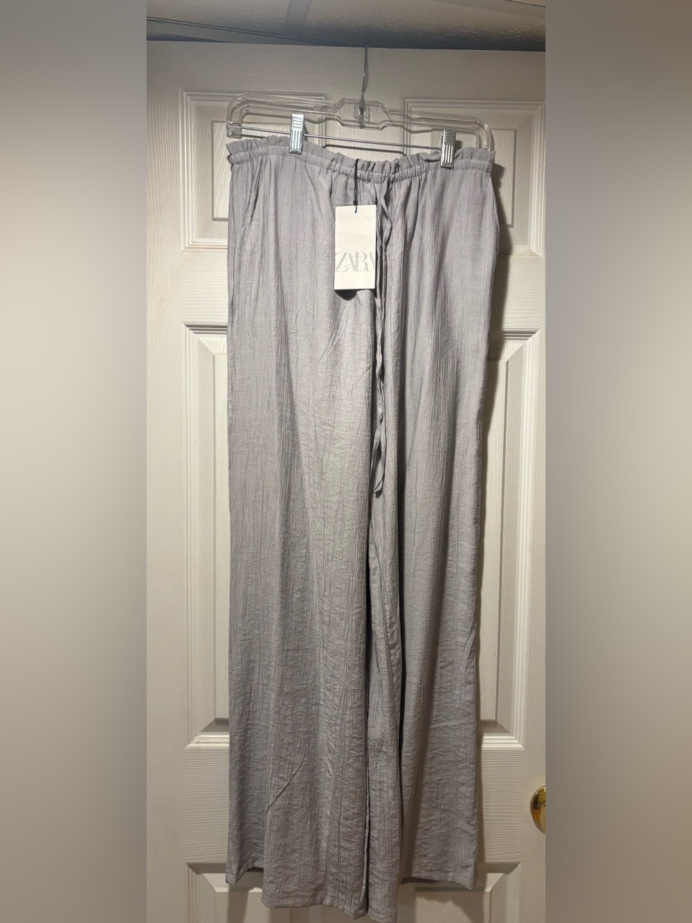 Zara Gray Elastic-Waist Wide Leg Pants